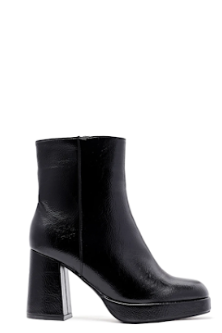 Bottines à talon épais en cuir noir verni