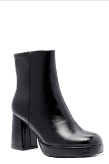 Bottines à talon épais en cuir noir verni